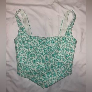 Zara White and Green floral corset top
